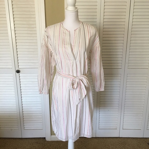 Joie Semra Cream Metallic Striped Breezy Cotton Tunic Dress Size S - Picture 1 of 13